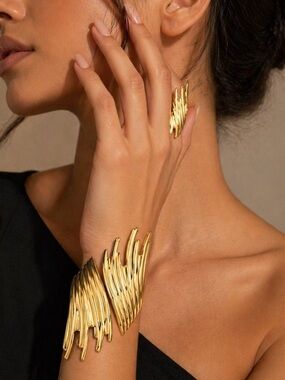 Gold Spiral Statement Bracelet and Ring Set